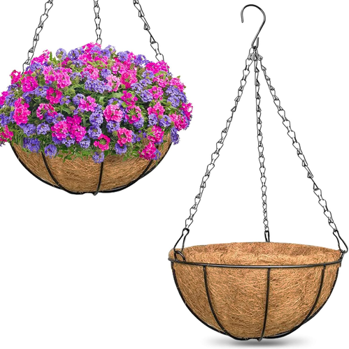 2 Pack 14 Inch Metal round Hanging Planter Basket with Coconut Liners Replacemen