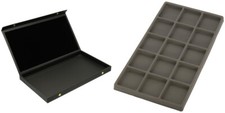 Black Display Case Box Necklace Bracelet w/ Gray 15 Compartment Display Tray