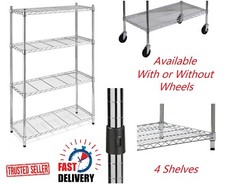 *Chrome Wire Shelving Unit 180cm H x 120cm W x 45cm D Storage Racking Wheel Rack