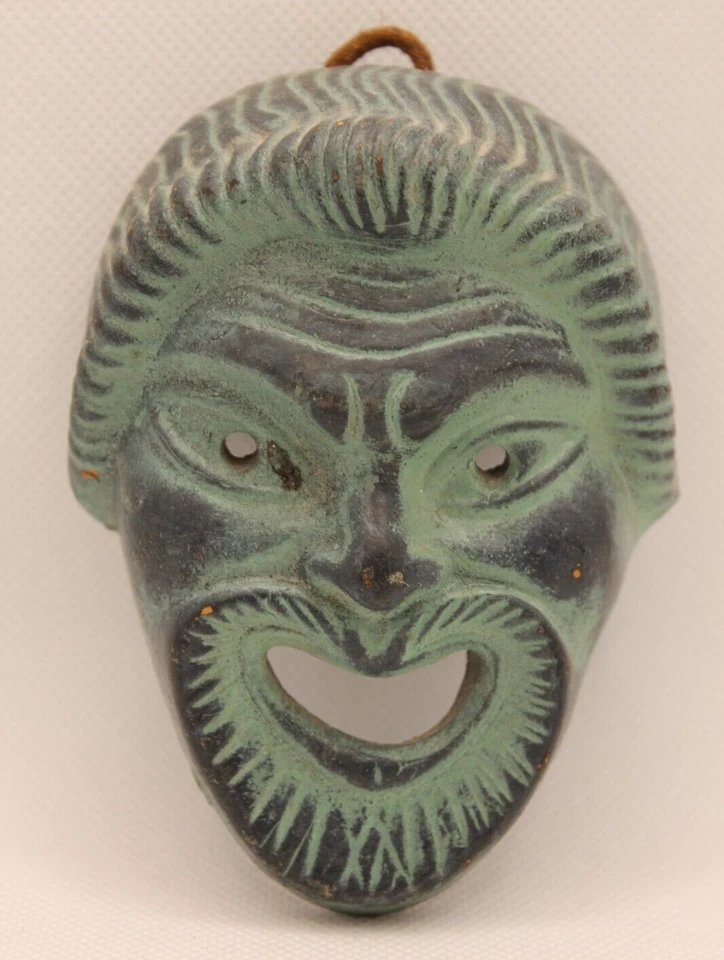 Small Greek Greco-Roman Mask 4" Wall Plaque Hanging Ceramic Bronze Look Comedy Foto 4 de 4