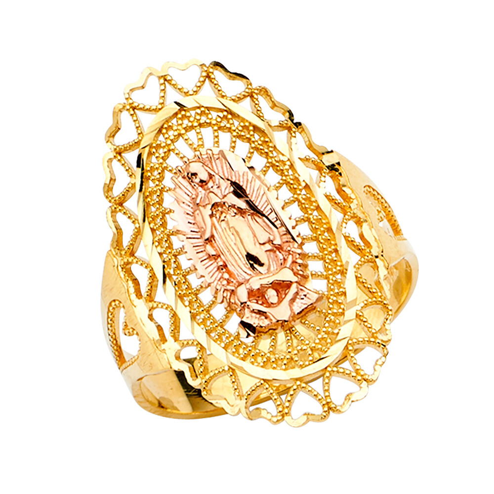 Ioka -14K Solid Two Tone Gold Our Lady of Guadalupe Religious Ring | eBay