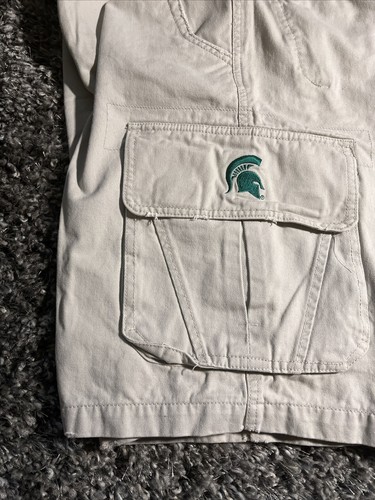 Michigan State Spartans Mens 34 Chiliwear Khaki Beige Cargo Pocket Shorts VGUC - Picture 6 of 24