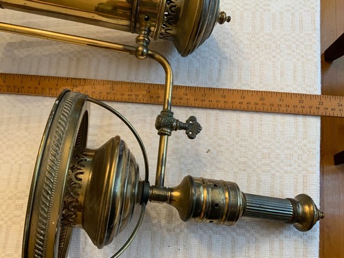 Antique brass 2 arms light fixture pendant chandelier bridge style no shades - Picture 19 of 20