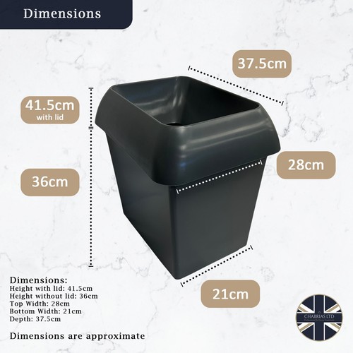 Plastic 30 Litre Recycling Dark Grey Tins Bin, Waste Bin, Recycling Bin - Picture 5 of 10
