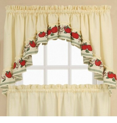 2-Piece Beige Kitchen Curtain Tier Set – Light Filtering 38"x60" Rod Pocket Swag & Tiers-510217