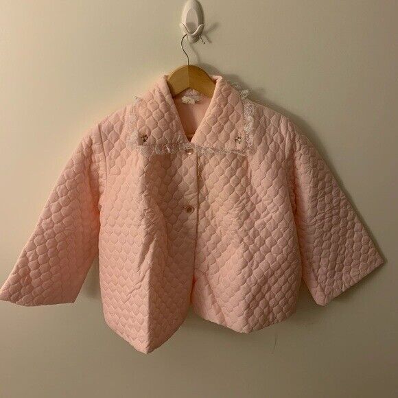 Vintage Nanette Undies Quilted Bed Jacket Pink USA Made Lace Tri
