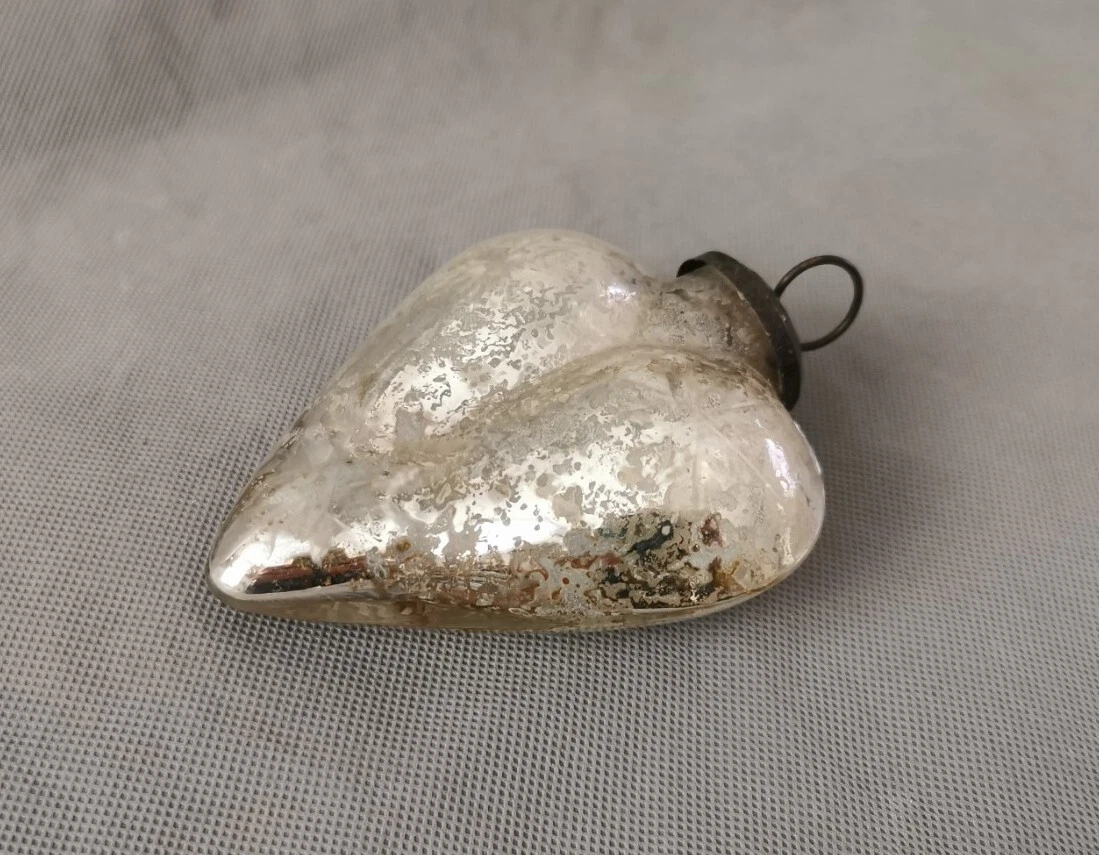 Ancienne Boule De Noël Coeur Verre Églomisé Napoléon III - Boule De Pardon 19ème
