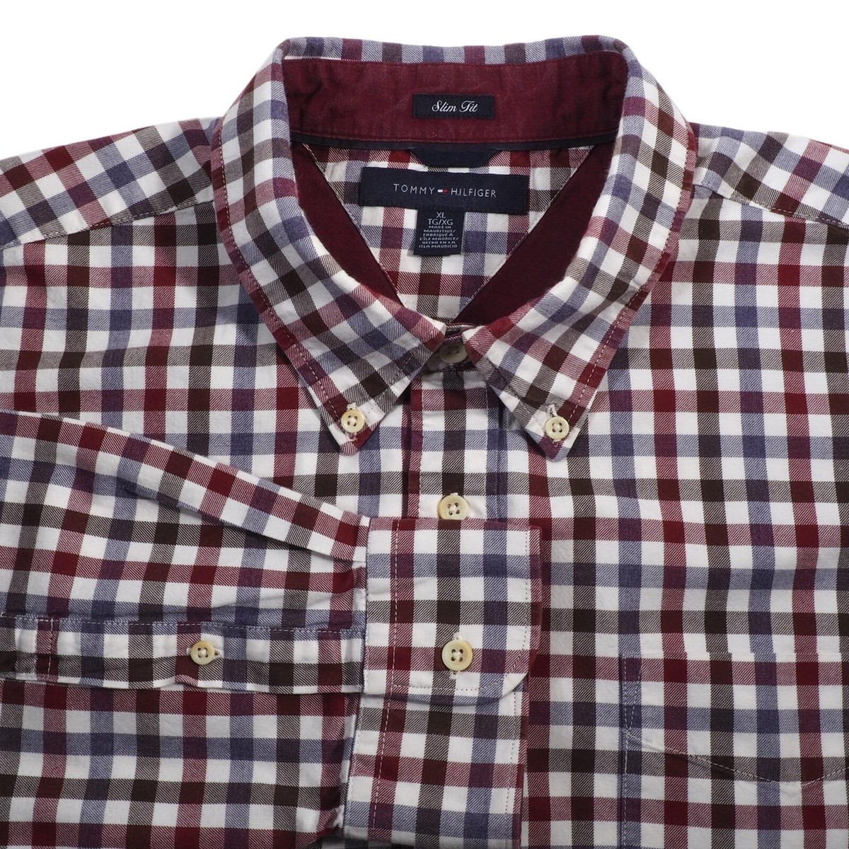 Tommy Hilfiger Mens Dress Shirt Size XL Slim Fit Plaid Button Down 33