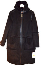 Dkny Designer Black Original Faux Shearling/fur Hooded Winter Coat Size: M