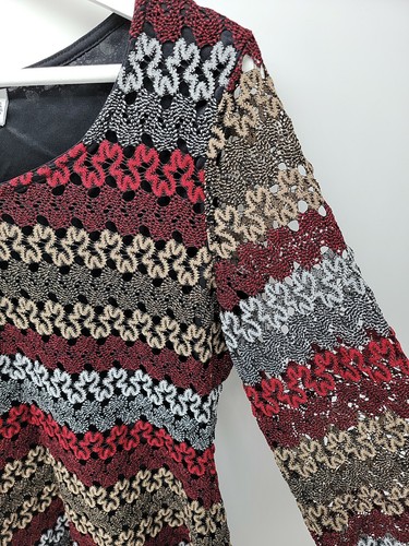 Kim Rogers Black Red Striped Long Top Size S - Picture 8 of 9