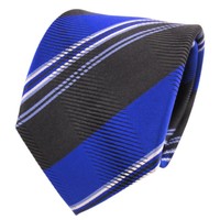 Tigertie Designer Seidenkrawatte Blau Anthrazit Silber Gestreift- Krawatte Seide