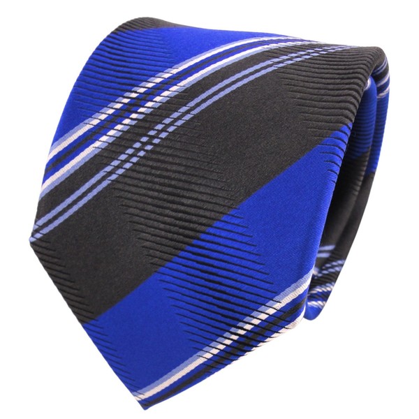Tigertie Designer Seidenkrawatte Blau Anthrazit Silber Gestreift- Krawatte Seide-image