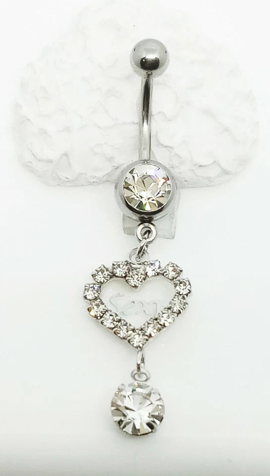 Piercing in acciaio da ombelico gioiello cuore argento scritta sexy brillantini - Immagine 4 di 4