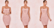 HOUSE of CB Leila Pink Blush Mesh Strapless Corset Bustier Mini Dress XS  2/4