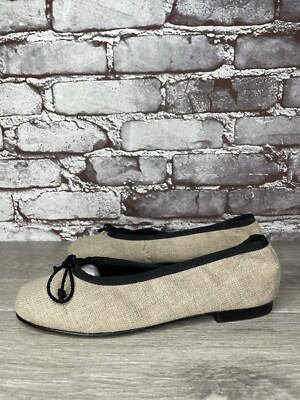 Kokua Tan Canvas Fabric Black Bow Casual Ballet Flats Shoes Women Sz 37EU/6.5US