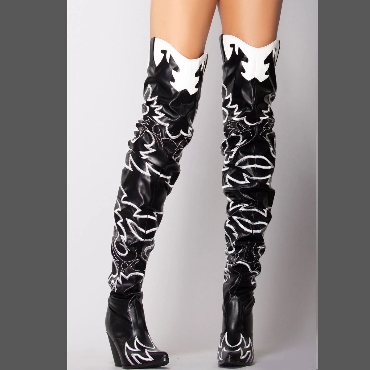【THEAIRTOWN】munro high heel boots★ Kelsey 21 Rock Star Black & White Western Slouch OTK Thigh