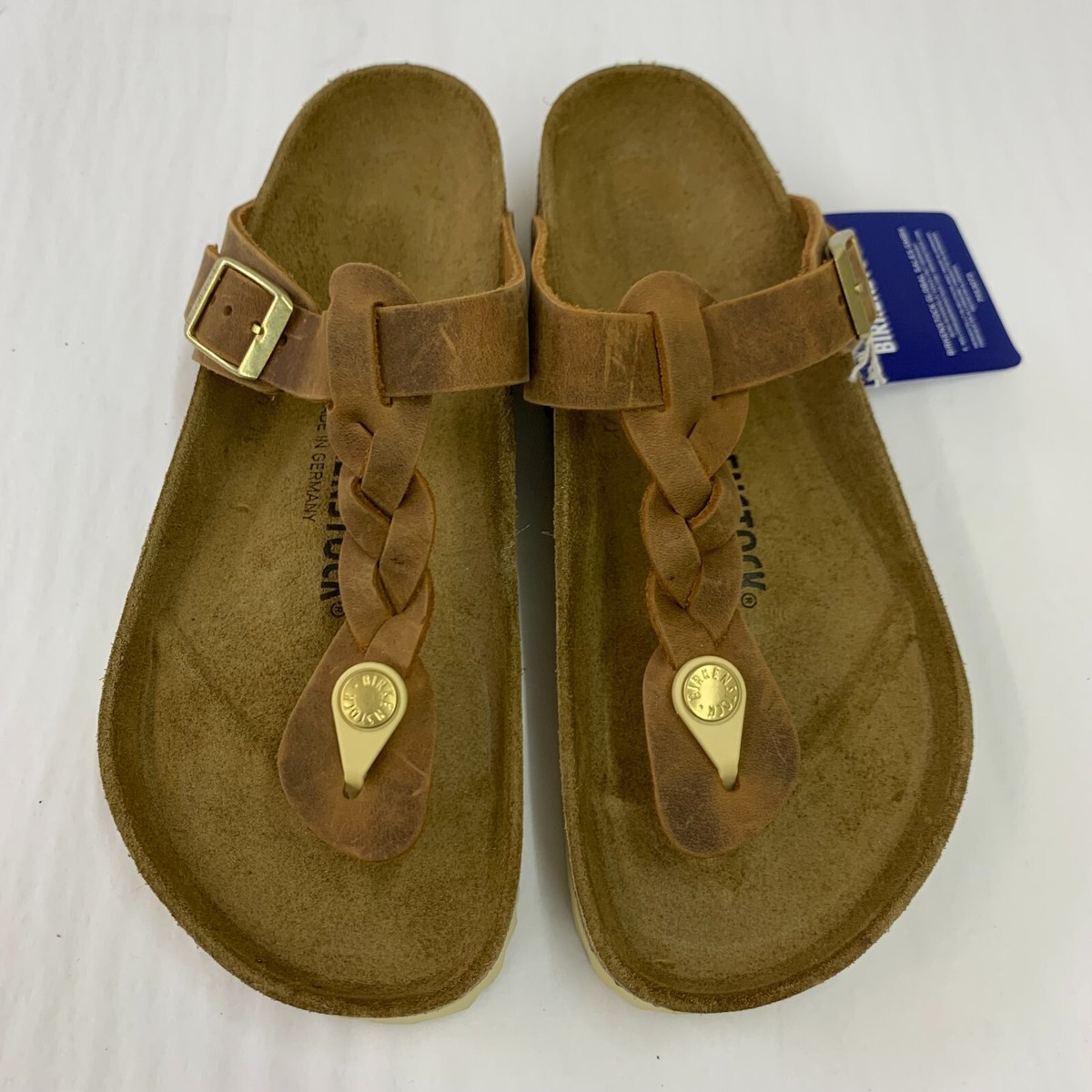 Birkenstock New w/ Box Gizeh Braided Cognac Oiled Leather