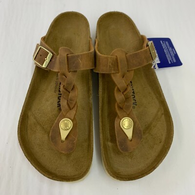 Birkenstock New w/ Box Gizeh Braided Cognac Oiled Leather Regular Select Size