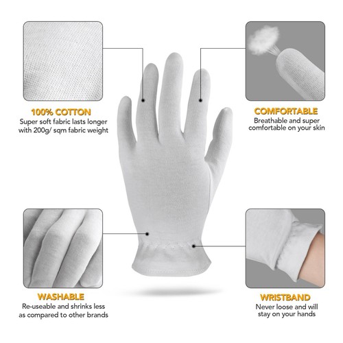 Cotton Gloves For Dry Hands Moisturizing Overnight Eczema Treatment Skin Spa - Picture 13 of 25