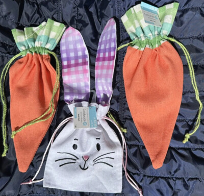 LOT of 6 CELEBRATE IT 10'' Easter CARROT & RABBIT spring party drawstring bags