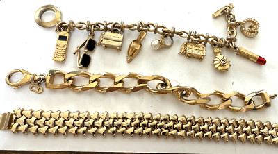 3 Vintage Designer Bracelets  CHRISTIAN DIOR CINER  ST JOHN -All have metal wear