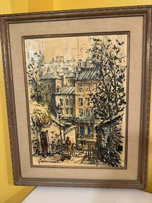 MCM Impressionist Paris Cityscape Painting~Listed Artist Juan Sevilla Saez~31x25
