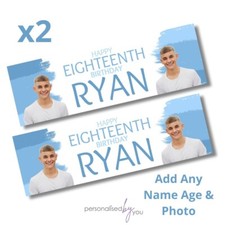 2x Personalised Photo Birthday Banners BLUE Large 16th 18th 21st 30th.. ANY AGE