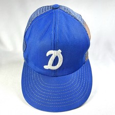 VTG Blue Trucker Hat Letter D Iron On Baseball Cap Mesh Snap FUNKAP USA SMALL
