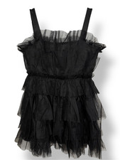 Storia Women’s Large Monochromatic Tulle Tiered Mini Dress Black Babydoll Party