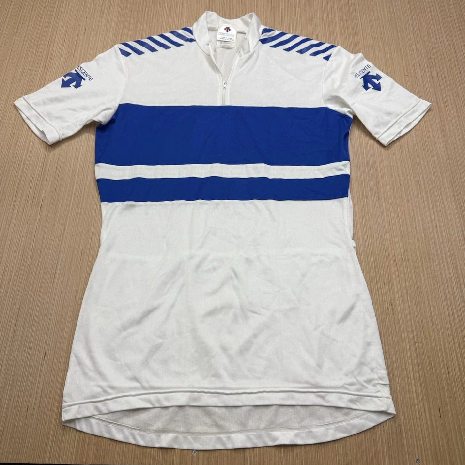 Jersey de Ciclismo Descente Adulto XL Azul Blanco Hecho en Japón 1/4 Cremallera Foto 2 de 4