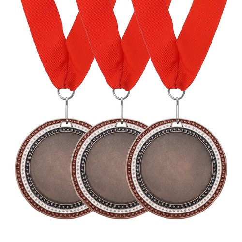 3er Pack Award Medaillen, 3. Preisträger Medaillen mit rotem Band für Spiele, Bronze - Bild 1 von 7