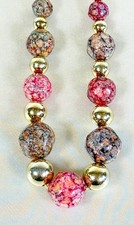 Chunky Pink Boho Necklace Multi Color Resin Beads Gold Tone Beads EUC 19