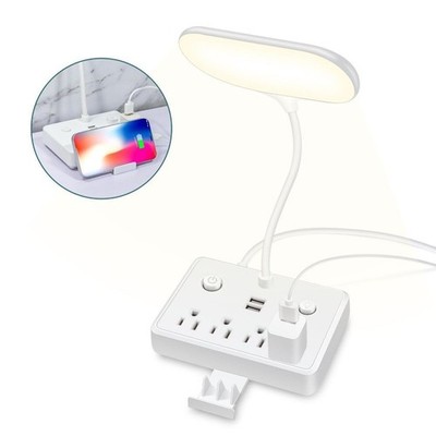 US Plug Flexible LED Desk Lamp Built-in 4 AC Power Sockets 2 USB Charger Ports