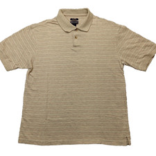 Saddlebred Quick Dry Polo Shirt L Short Sleeve Beige Stripe