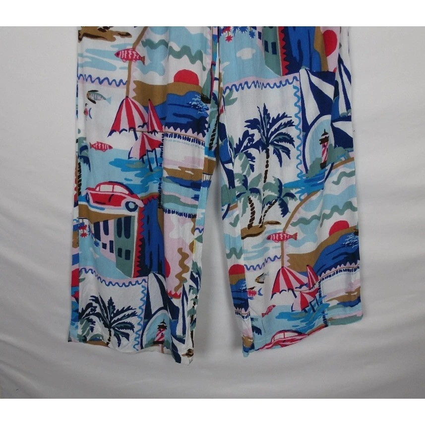 Calça feminina True Destinations perna larga tamanho pequeno tropical praia resort férias - Imagem 4 de 4