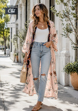 Anthropologie Floreat Kimono Womens One Size Azalea Pink Floral Open Front NWT