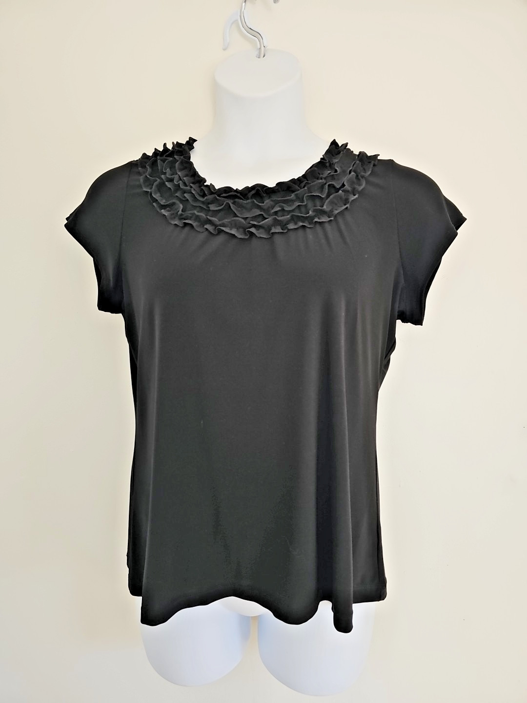 Notation Pullover Black Top Blouse Round Ruffle N… - image 1