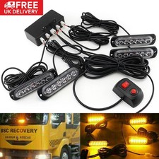 4x 6 LED Amber Recovery Strobe Flashing Grille Light Lightbar Truck Beacon Lamp
