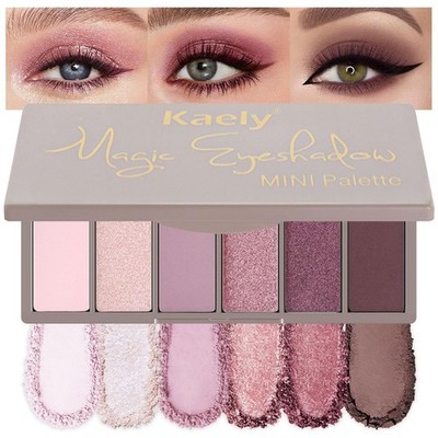 Kaely 6 Colors Mini Rose Pink Eye Shadow Palette Makeup, Mauve Plum Matte Shimme