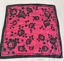Vintage Made In Italy Square Scarf Hot Pink Floral 100 Polyester 30  x30  