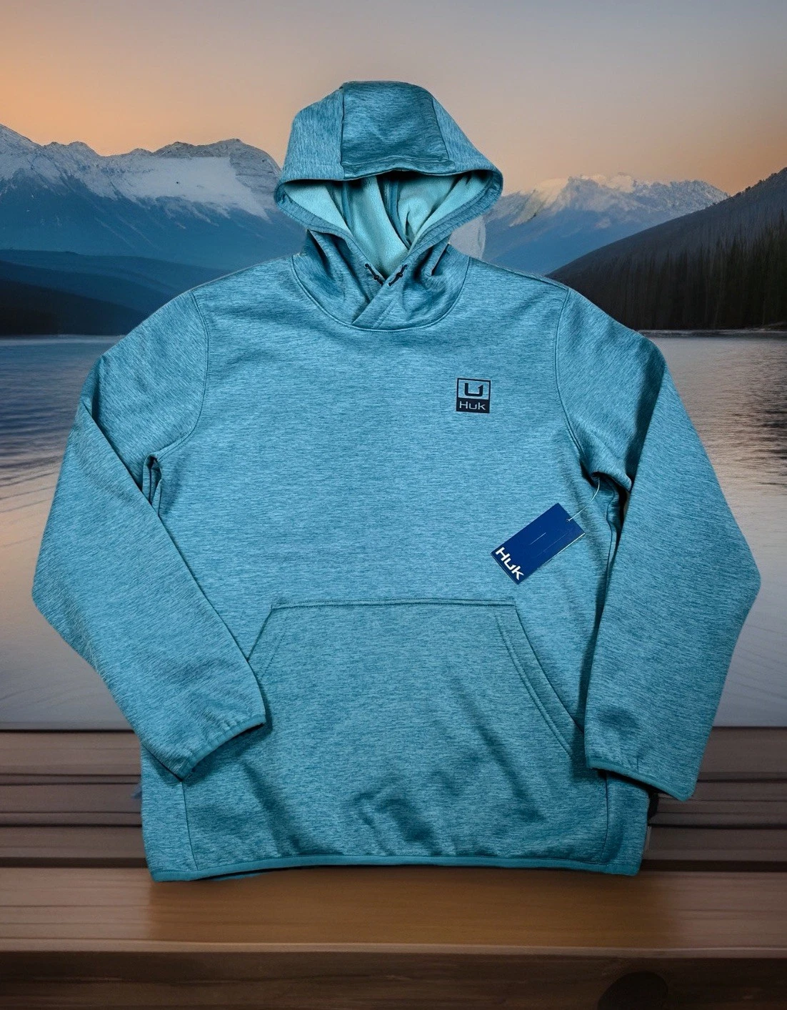 NWT HUK Huk'd Up Performance Fleece Hoodie Men S Blue Stretch Thermal MSRP $70