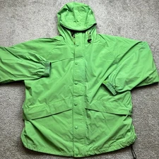 VINTAGE LL Bean Jacket Mens XL Green Full Zip Buttoned Hooded Stowaway Adult
