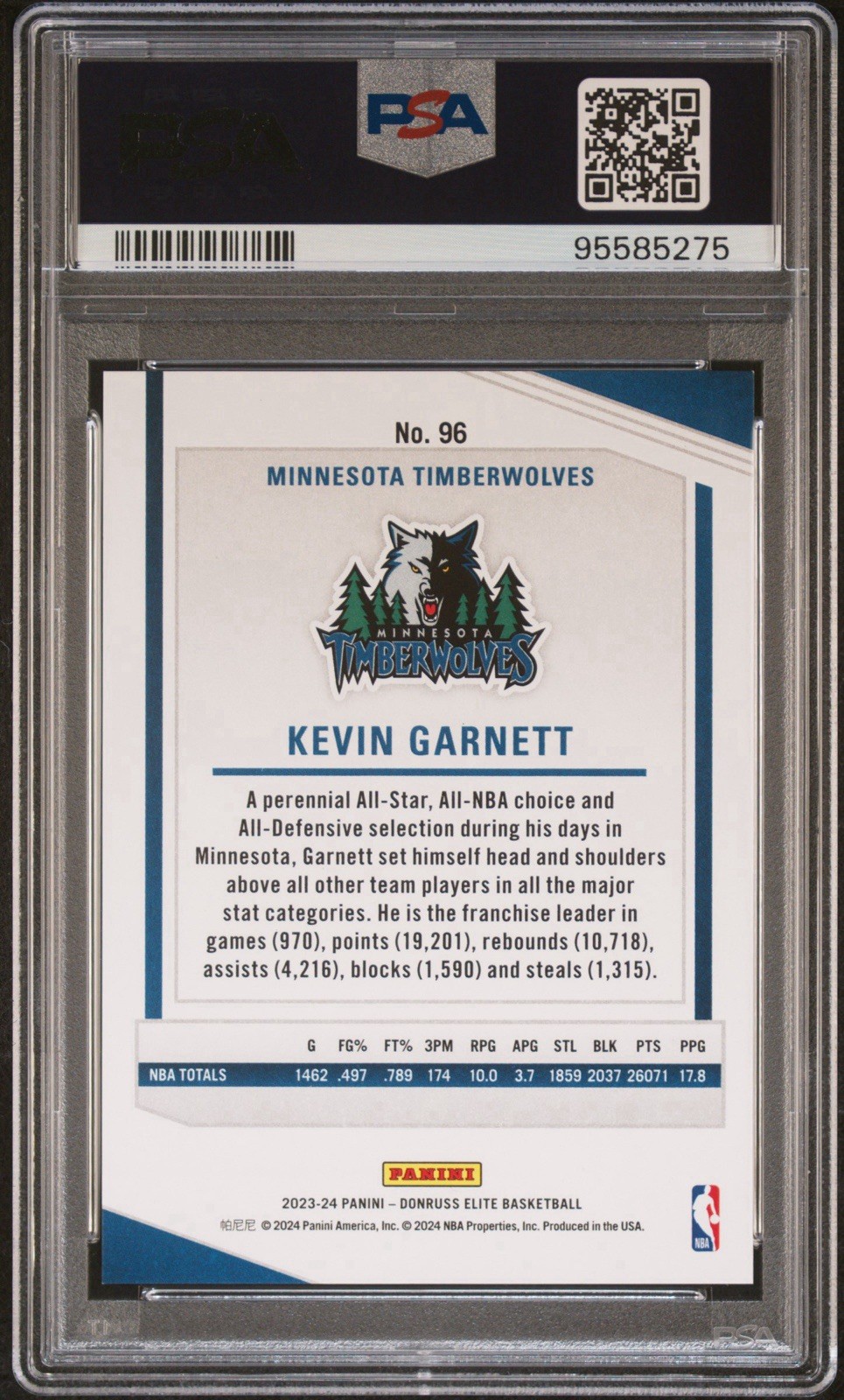 2023 Donruss Elite Kevin Garnett Black /25 PSA 10 Gem Mint view 2