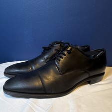 Men's Black Leather Oxford Dress Shoes Cap Toe Almond Toe Lace-Up Solid