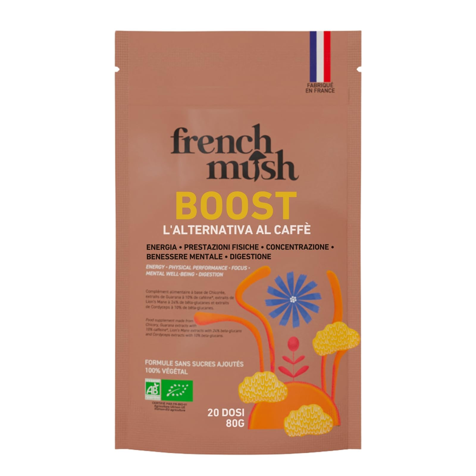 French Mush BOOST Alternativa al caffè ai funghi adattogeni biologici Lion s