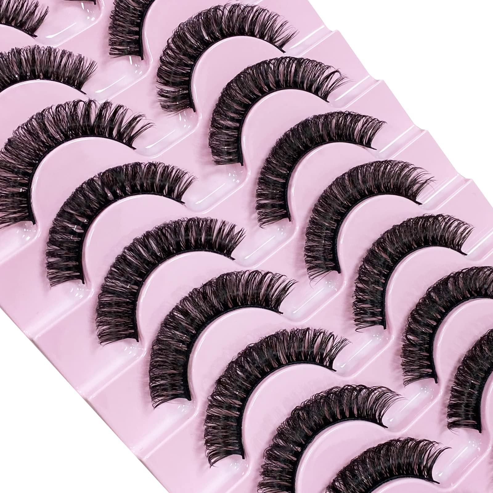False Eyelashes 10 Pairs Russian Strip Lashes Natural Fluffy Wispy D Curly Faux