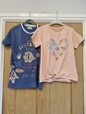 Fatface Girls Tshirts X2 Ocean theme Prints 1 blue 1 peach 100% Cotton 11/12yrs