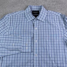 Bonobos Shirt Mens 16 34 Blue Checkered Slim Fit Cotton Button Up Wrinkle Free