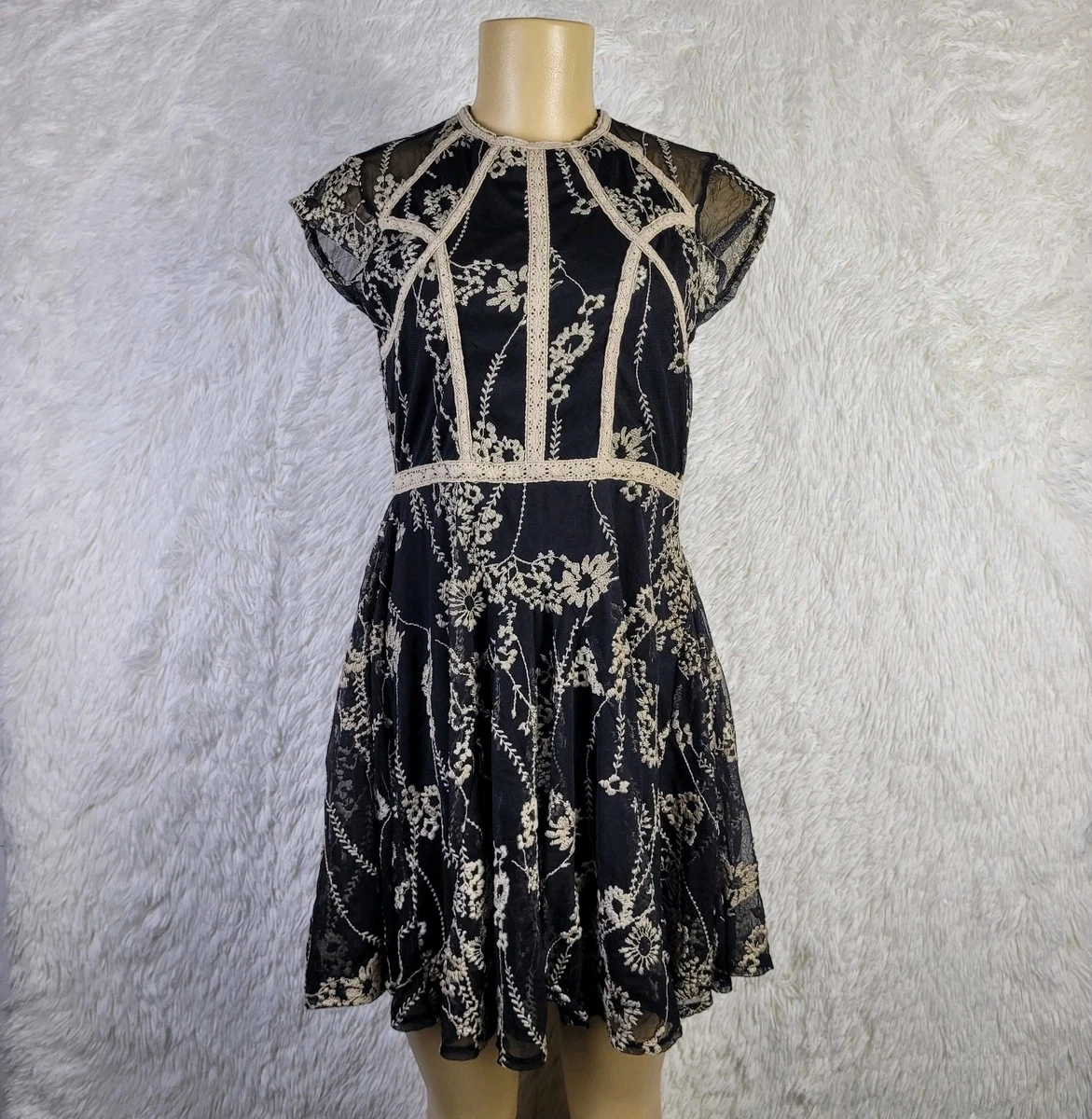 lace dress with gloves Womens Lace Cut Out Mini Dress With Gloves Widow