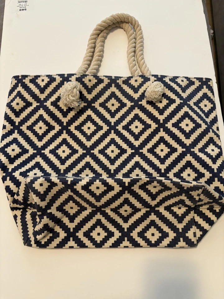 Bolso de Playa Geométrico Verano y Rosa Azul Blanco Diamante Mango de Cuerda  Foto 4 de 4